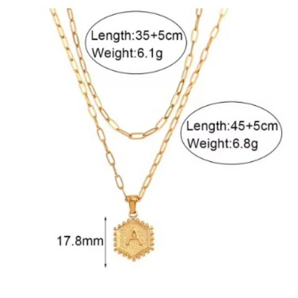 ▶ 2 LAYER GOLD LETTER INITIAL COIN HEXAGONAL PENDANT  DAINTY NECKLACE, ELDM22335 - Picture 14 of 16